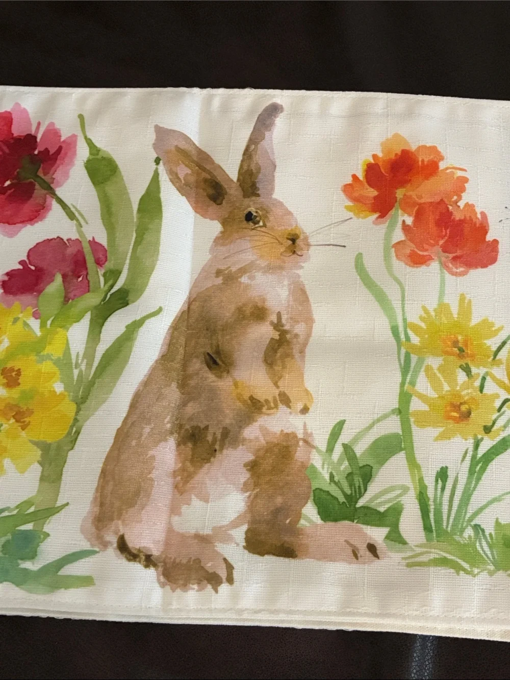 Spring Bunny Floral Table Runner in White 13 X 72”